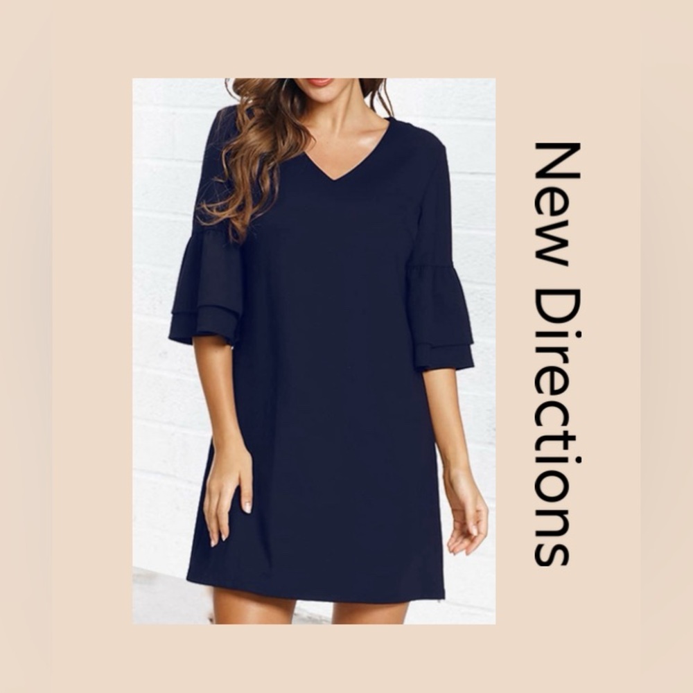 New Directions Women’s V-Neck Bell Sleeve Shift Dress Size Medium